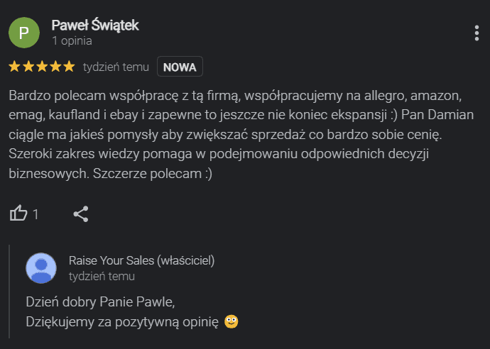 Google review from the Taphiceros brand about working with Raise Your Sales