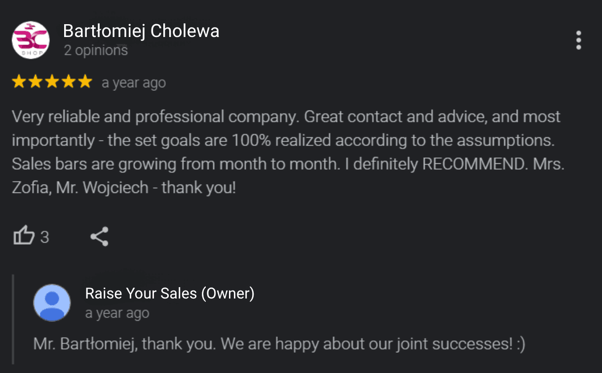 Google review from the Lakma brand about working with Raise Your Sales