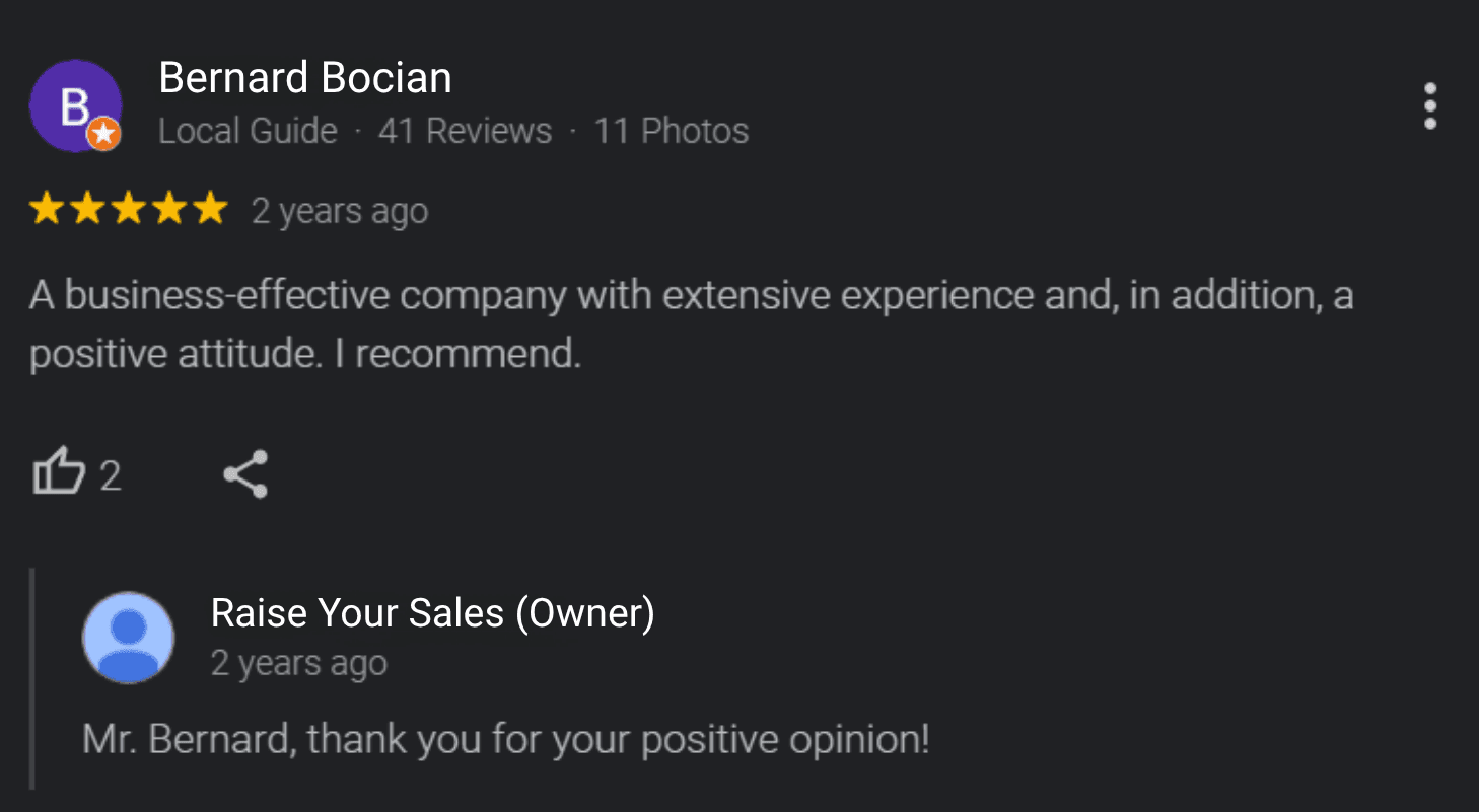 Google review from the Meester brand about working with Raise Your Sales