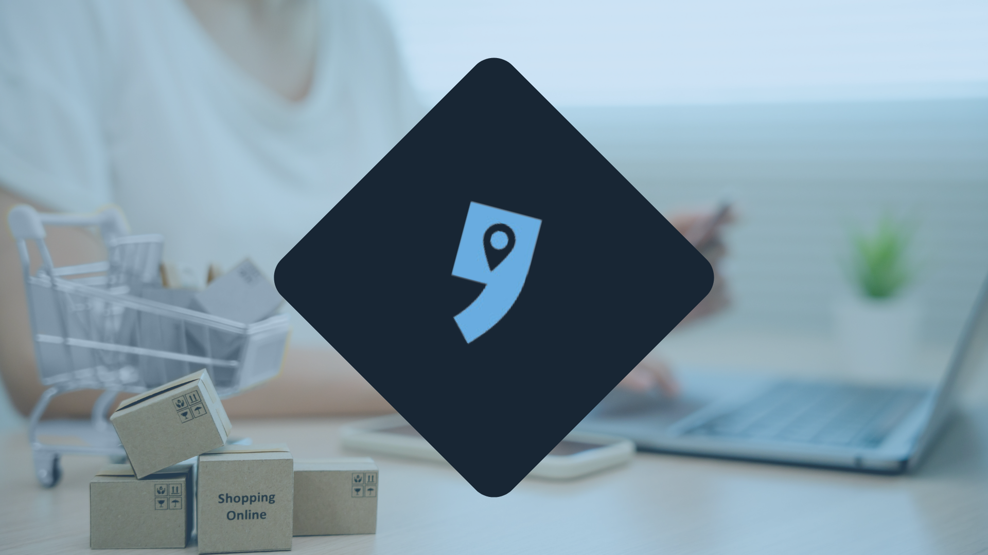 Empik logo in a navy diamond against a laptop, shopping trolley and parcels labelled Shopping Online – selling on Empik